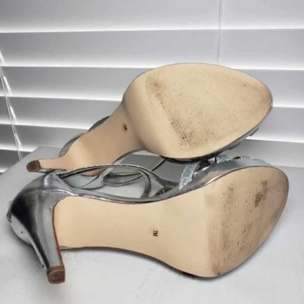 Alfani TACY Silver Open Toe Slip-On Zip Heels